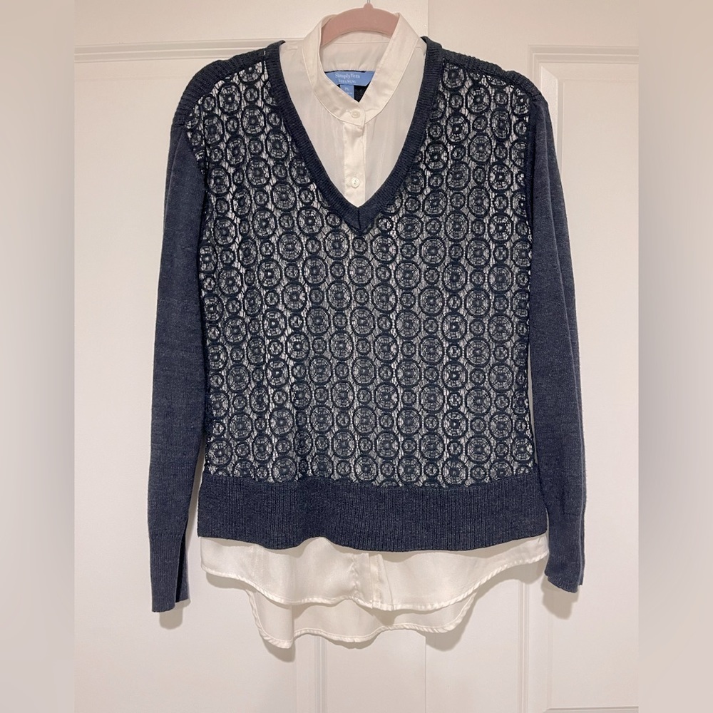 Simply vera Vera Wang petite large sweater lightweight attached shirt underneath